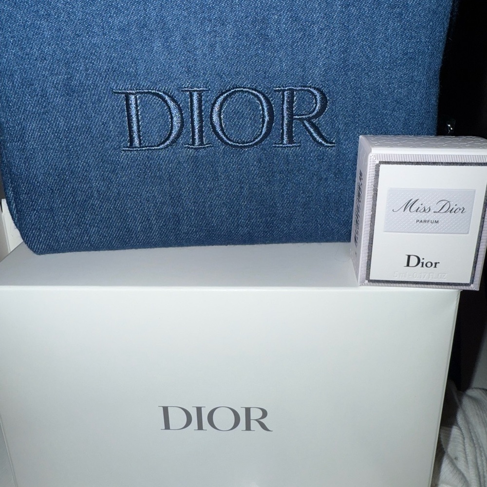 Dior Blue Denim Pouch with Mini Miss Dior Perfume